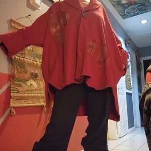 Vintage Blue Fish Hand Painted Aztec lagenlook Art to wear Cotton Jacket